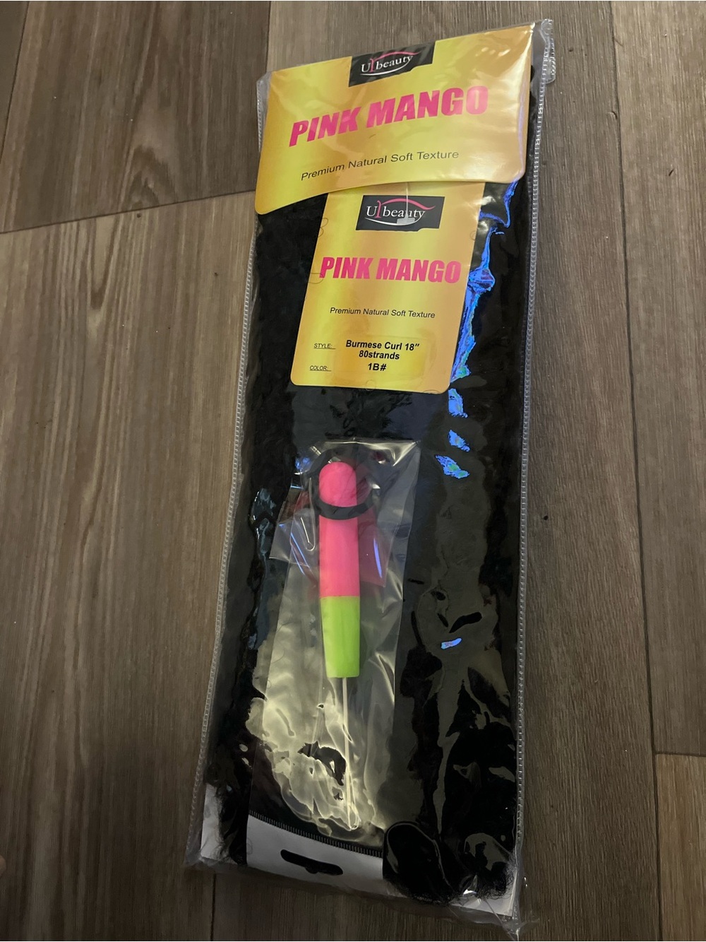 Pink Mango Black Burmese Curl Hair Extension - Pink/Green Tool Included